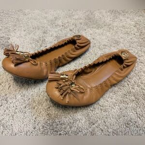Women's Tan Tassel Leather Ballet Flats